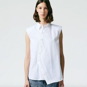Tibi Eco Shirting Sleeveless Shoulderpad Shirt size 6